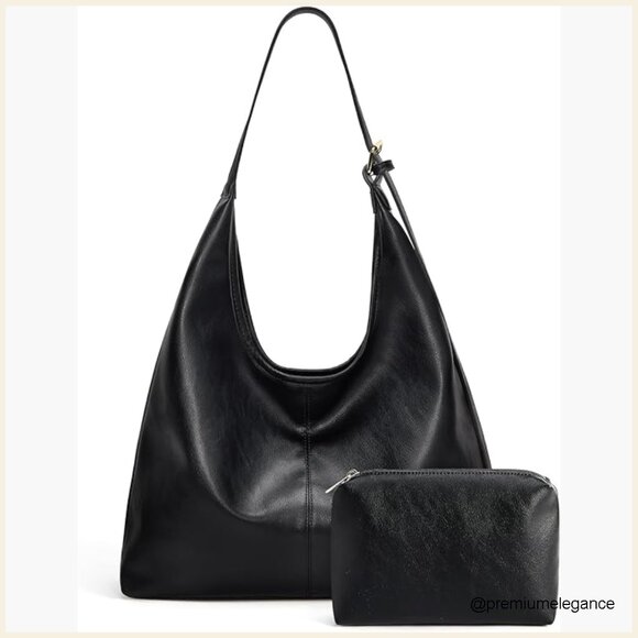 Handbags - Soft Vegan Leather Hobo Bag Tote Crossbody Shoulder Purse with Pouch